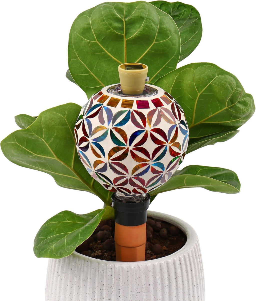 VOREEN Plant Watering Globe with Solar Light, 17oz Geometric Mosaic, 1 Pack