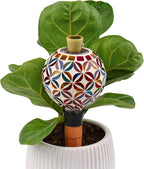 VOREEN Plant Watering Globe with Solar Light, 17oz Geometric Mosaic, 1 Pack