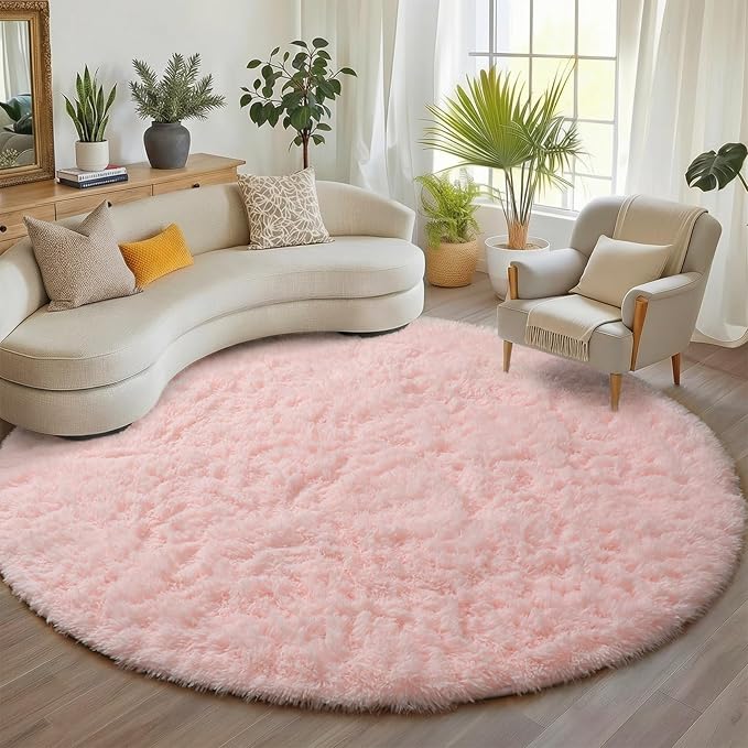 ONASAR Light Pink Round Area Rugs 6ft by ONASAR