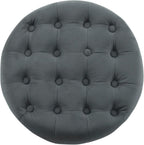 Homepop Home Decor | Upholstered Round Velvet Tufted Foot Rest Ottoman | Ottoman with Storage for Living Room & Bedroom | Decorative Home Furniture, Dark Gray Small