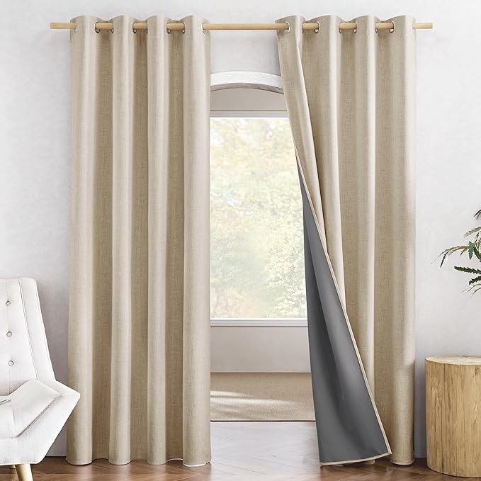 NICETOWN Farmhouse Style 100% Blackout Cream Linen Curtains 90 inches Length by NICETOWN