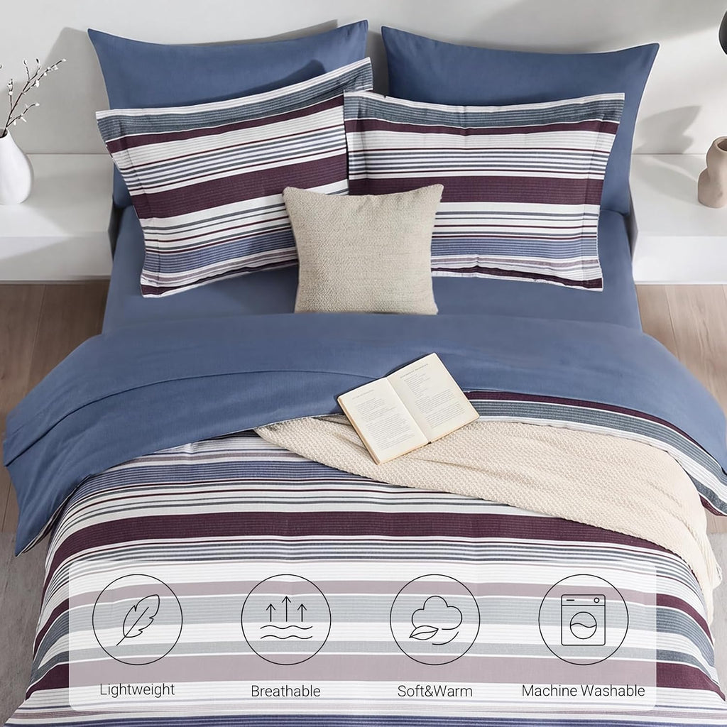 Monbix Queen Comforter Set-7 Pieces Striped Bed in a Bag Queen Bedding Sets