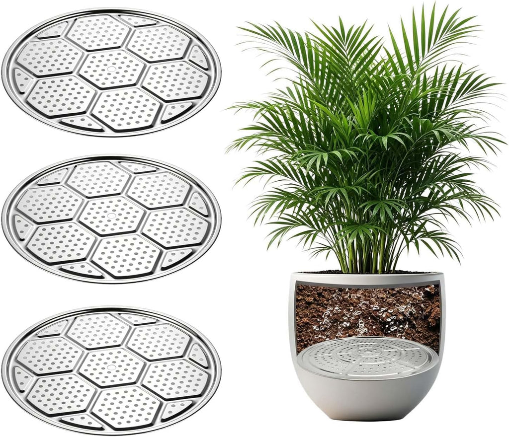 Set of 3, 16.5-inch Stainless Steel Round Plant Pot Risers