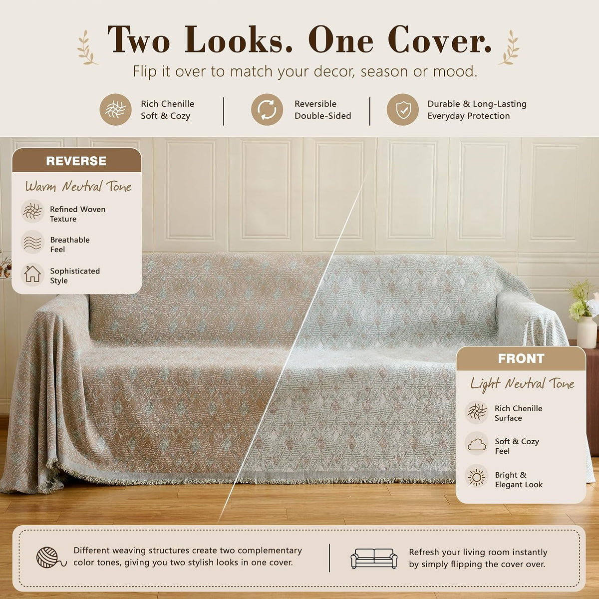 Carriediosa Farmhouse Diamond Pattern Chenille Couch Cover for Sofa 71x118