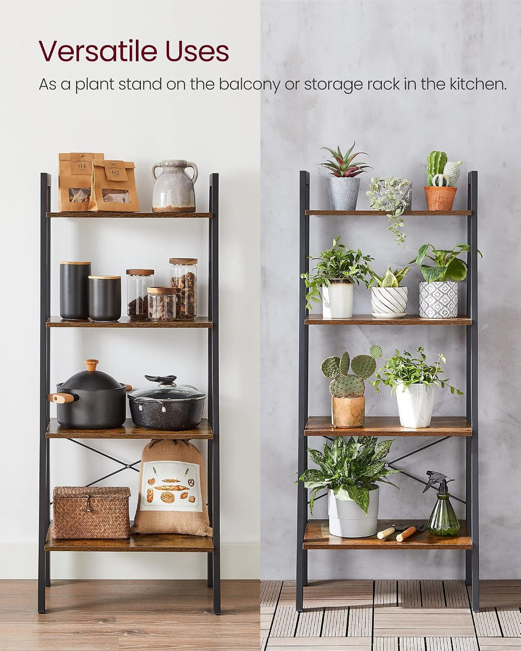 VASAGLE Ladder Shelf, Bookcase Book Shelf, Storage Shelves, 4-Tier, 22In