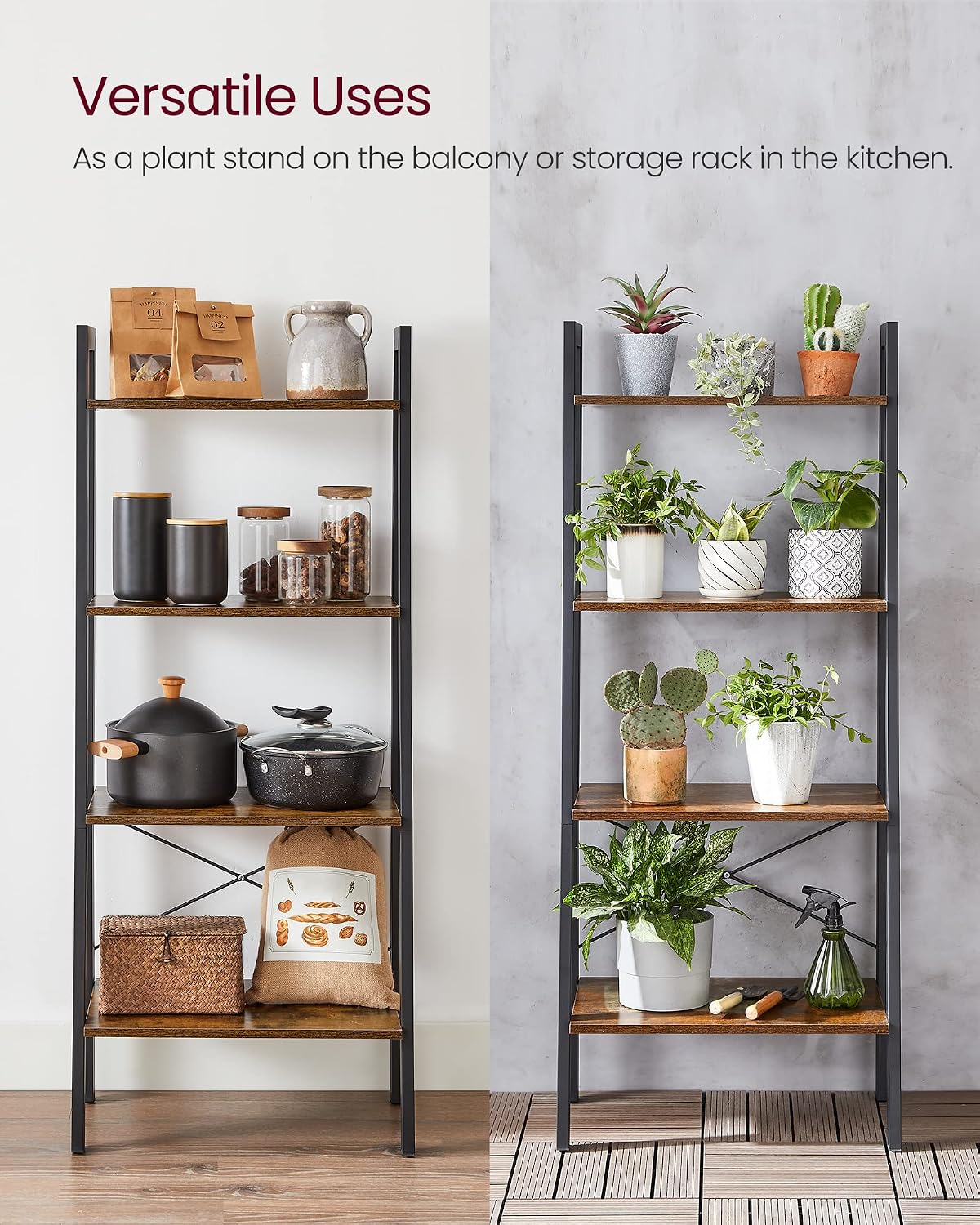 VASAGLE Ladder Shelf, Bookcase Book Shelf, Storage Shelves, 4-Tier, 22In