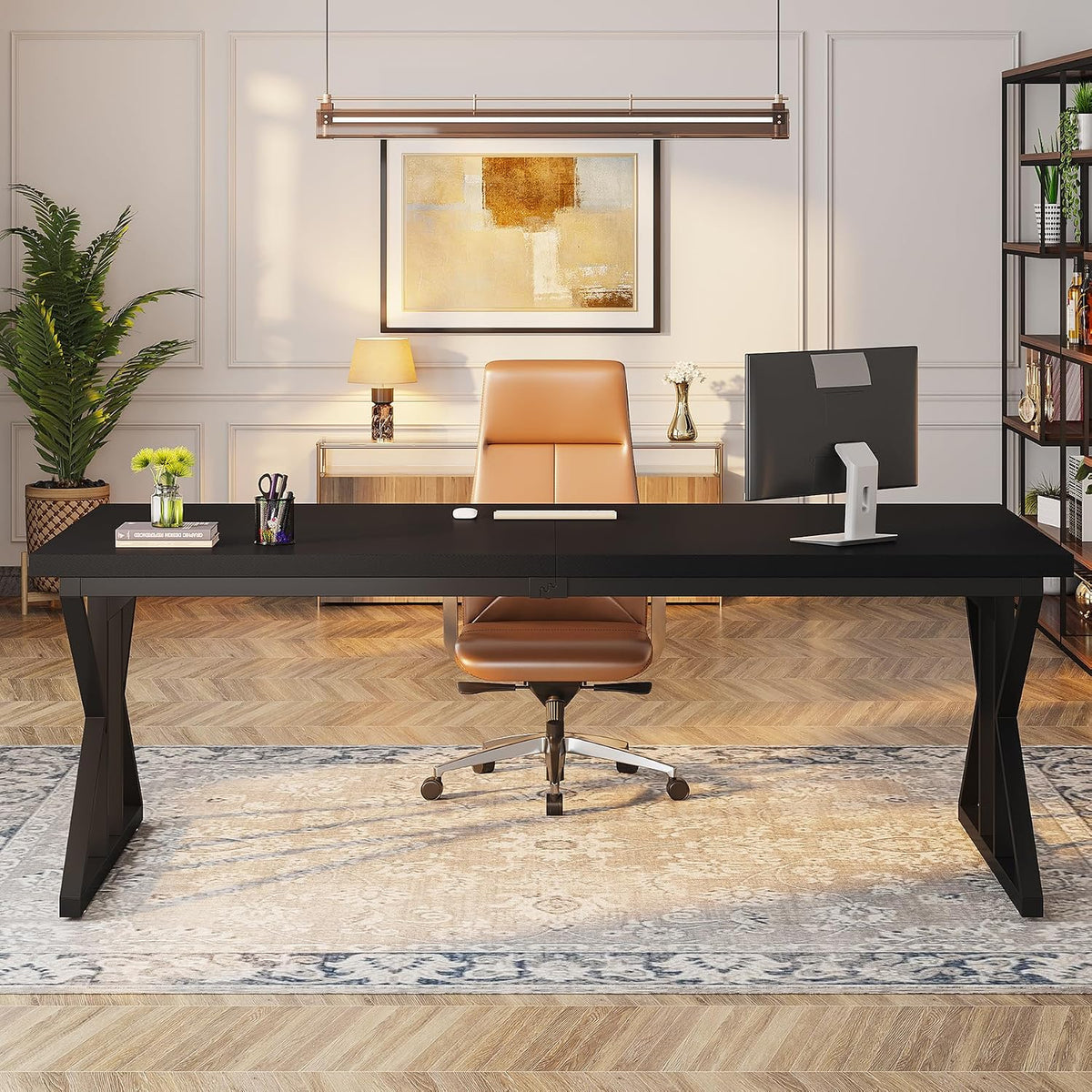 Tribesigns 78.7-Inch Executive Desk, Large Computer Office Desk Workstation, Modern Simple Style Laptop Desk Study Writing Table Business Furniture for Home Office (Black, 78.7 Inch)