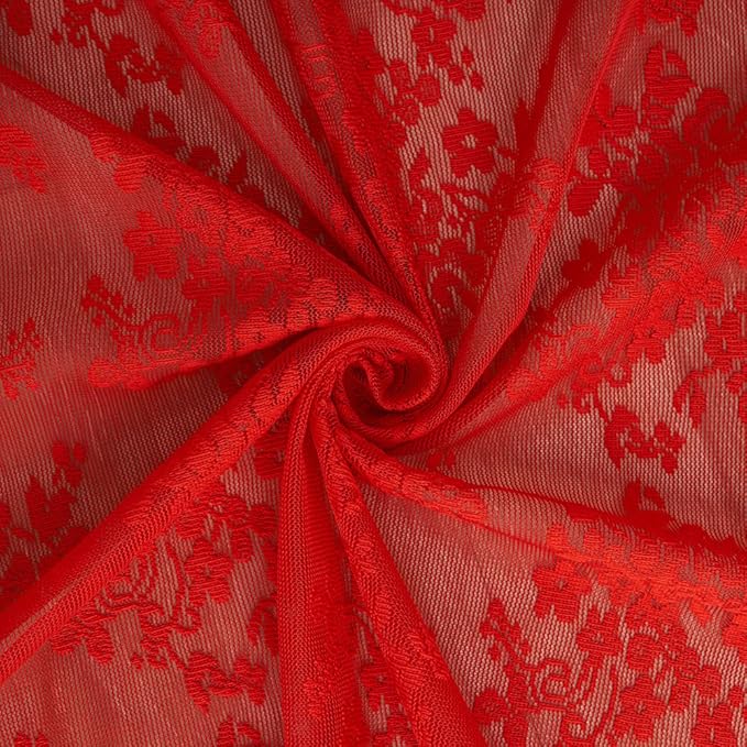 YJ YANJUN Vintage Lace Curtains 45 Inch Length Victorian Floral Pattern Red - Image 5