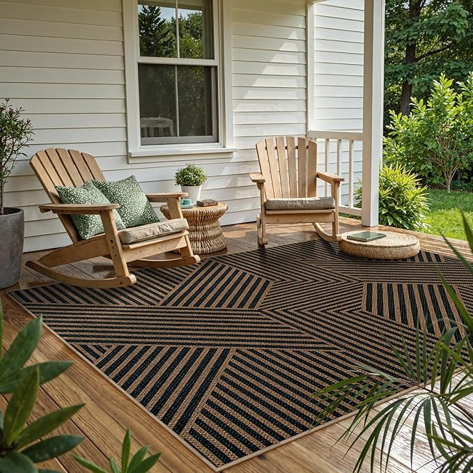 Lahome Enfys Modern Geometric Outdoor Easy Jute Rug, 5x7 Patio Living Room Rug - Image 5