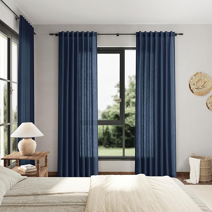 Nanspring Denim Blue Linen Curtains 96 Inches Long 2 Panels Set - Image 7