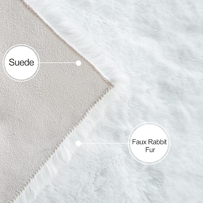 ORINOVA White Faux Rabbit Fluffy Fur Area Rugs - Image 6