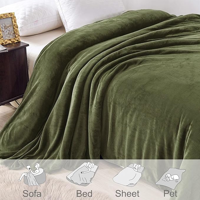 Exclusivo Mezcla Fleece Olive Green Throw Blanket - Image 4