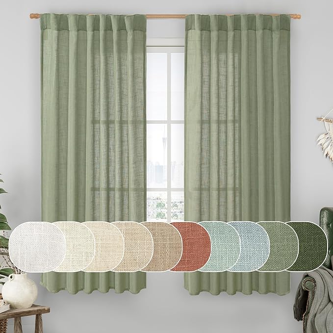 LAMIT Sage Green Linen Curtains 63 Inch by LAMIT