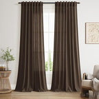 Nanspring Chocolate Linen Blend Light Filtering Back Tab Curtains 96 Inches Long by Nanspring