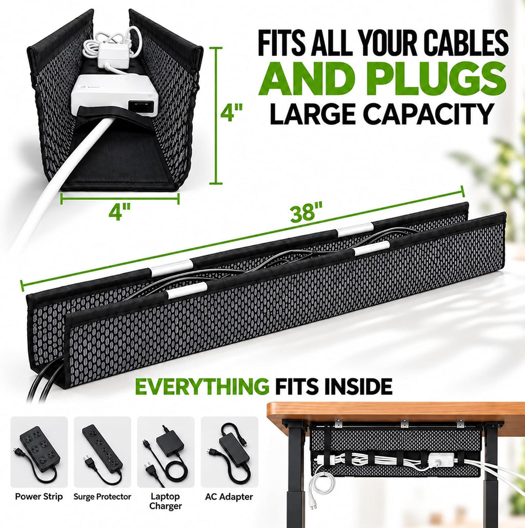 Perfect Posture Mesh Cable Management Tray Under Desk Cord Organizer - 38"