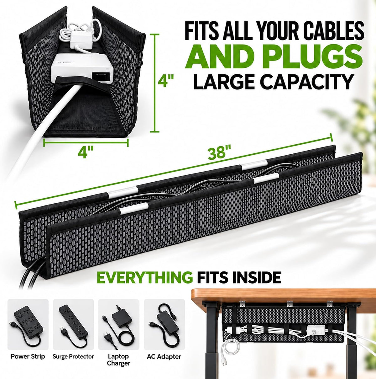 Perfect Posture Mesh Cable Management Tray Under Desk Cord Organizer - 38"