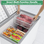 ADRIMER Freezer Organizer Bins, 4 Packs Foldable & Stackable Chest Freezer Organizer Bins with Adjustable Length 11-17.3", Metal Wire Storage Baskets for Upright Freezer, Deep Freezer, Pantry, White