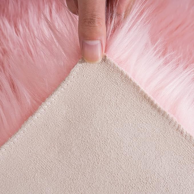 Ciicool Faux Sheepskin Rug Soft Faux Fur Rugs Pink Fluffy Rugs Chair Couch - Image 5