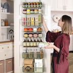 Moforoco Sage Green Over The Door Pantry Organizer, Pantry Door Organizer Shelves, Kitchen Organizers and Storage, Hanging Basket Wall Spice Rack Seasoning Shelves