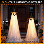 2 Packs 5.5 FT Light Up Ghosts Halloween Decorations Outdoor, Halloween Party Decorations Indoor with Double-Layered Fabric, Remote Control & Timer, Spooky Ghost Decor for Porch Yard Patio Lawn