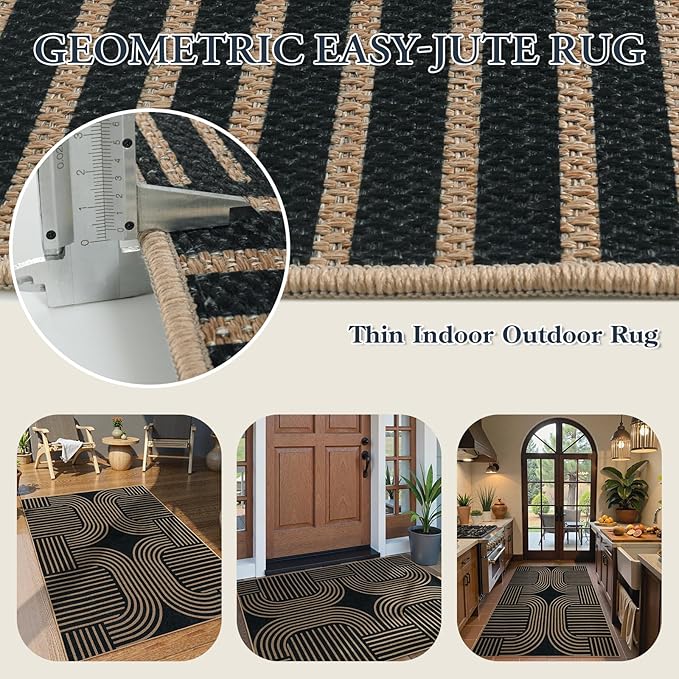 Lahome Enfys Modern Geometric Outdoor Easy Jute Rug, 3x5 Indoor Outdoor Rugs - Image 4