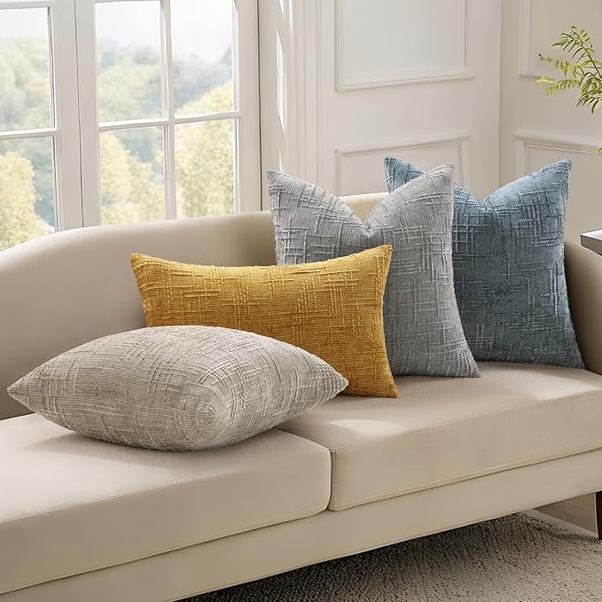 decorUhome Neutral Grey Chenille Euro Sham Throw Pillow Covers 24x24 Set of 2 - Image 6