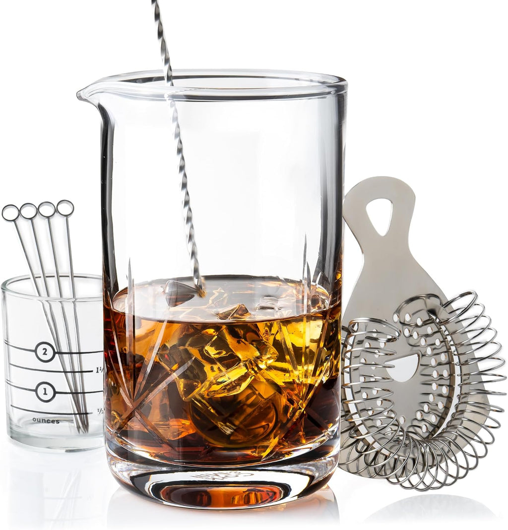 Cocktail Mixing Glass Set, 24 oz Crystal Bar Tool Kit