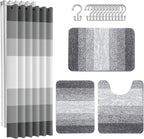 Bathroom Sets with Shower Curtain and Rugs Set of 4 Grey Striped