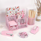 SKYDUE 10 Pcs Pink Desk Accessories, Pink Office Supplies Set