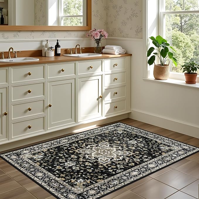 2x3 Area Rugs Living Room Rug: Washable Vintage Boho Medallion Rug No Slip - Image 4