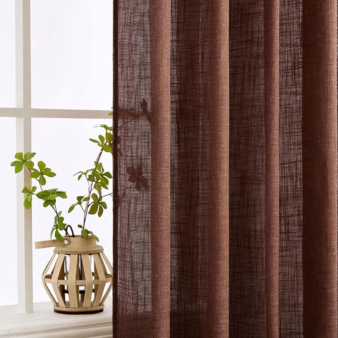 MIULEE Chocolate Brown Linen Curtains 63 Inch Length 2 Panels - Image 5