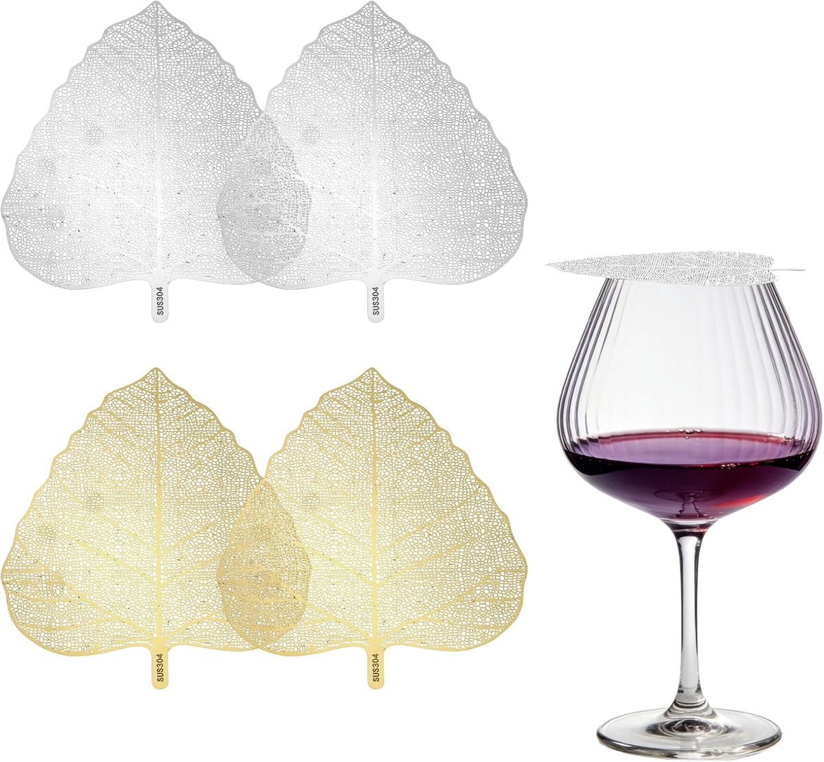 uxcell Stainless Steel Drink Covers Leaf Shape Wine Glass Covers 4Pcs