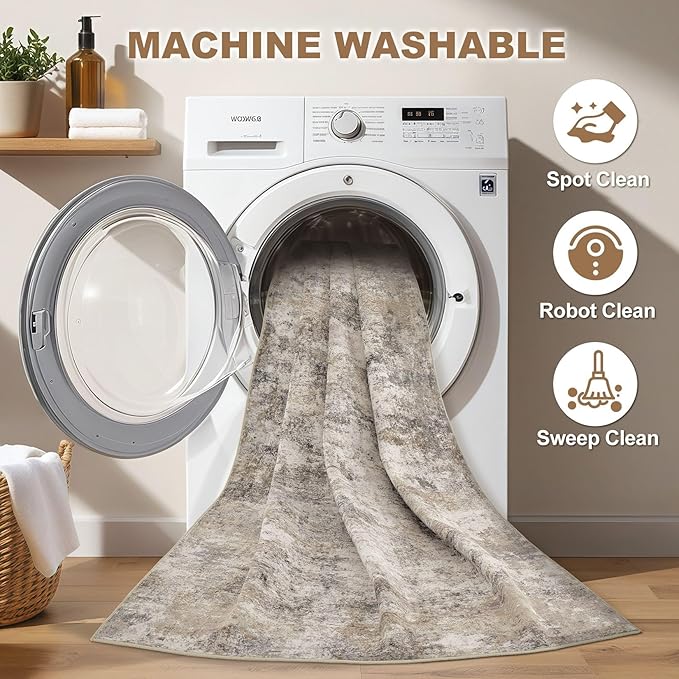 Nakagishi 10x12 Area Rugs Living Room: Washable Abstract Large Neutral Soft Rug - Image 2