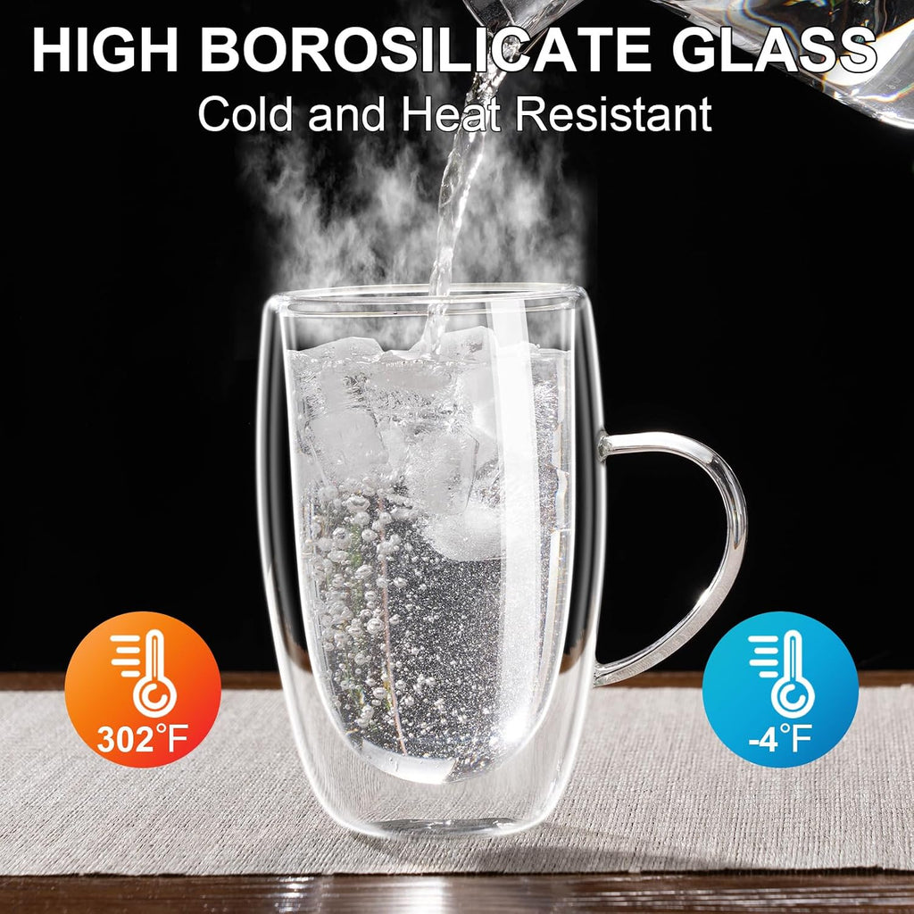 Baalaka Tea Infuser Mug, 16 fl oz Double-Wall Glass for Loose Leaf Tea