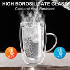 Baalaka Tea Infuser Mug, 16 fl oz Double-Wall Glass for Loose Leaf Tea