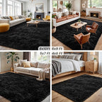 2x6 Bedside Area Rugs for Bedroom: Soft Fluffy Shag Black Rug for Hallway - Image 6