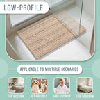 Yimobra Bathroom Rug Mat, Non Slip and Super Absorbent Bath Mat, Machine Washable Quick Dry, Ultra Plush Chenille Shower Rugs for Bathroom Floor Sink Tub and Shower Outside, Beige, 24 x 17