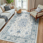 Area Rugs 5'x8' Washable Non-Slip, Floral Vintage Distress Print Pattern by RELEANY