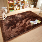 AMTOVO Faux Fur Sheepskin Rug for Living Room, 4 x 6 ft Coffee Fluffy Area Rug - Image 3
