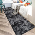Tie-Dyed Runner Rug for Bedroom Black Grey 2x10ft Fluffy Area Rug Bedside - Image 3