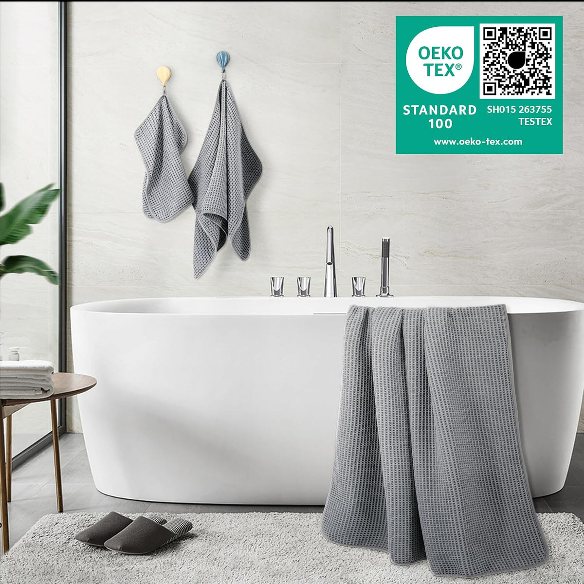 POLYTE 430 GSM Poly Blend Microfiber Quick Dry Waffle Bath Towel Set of 6