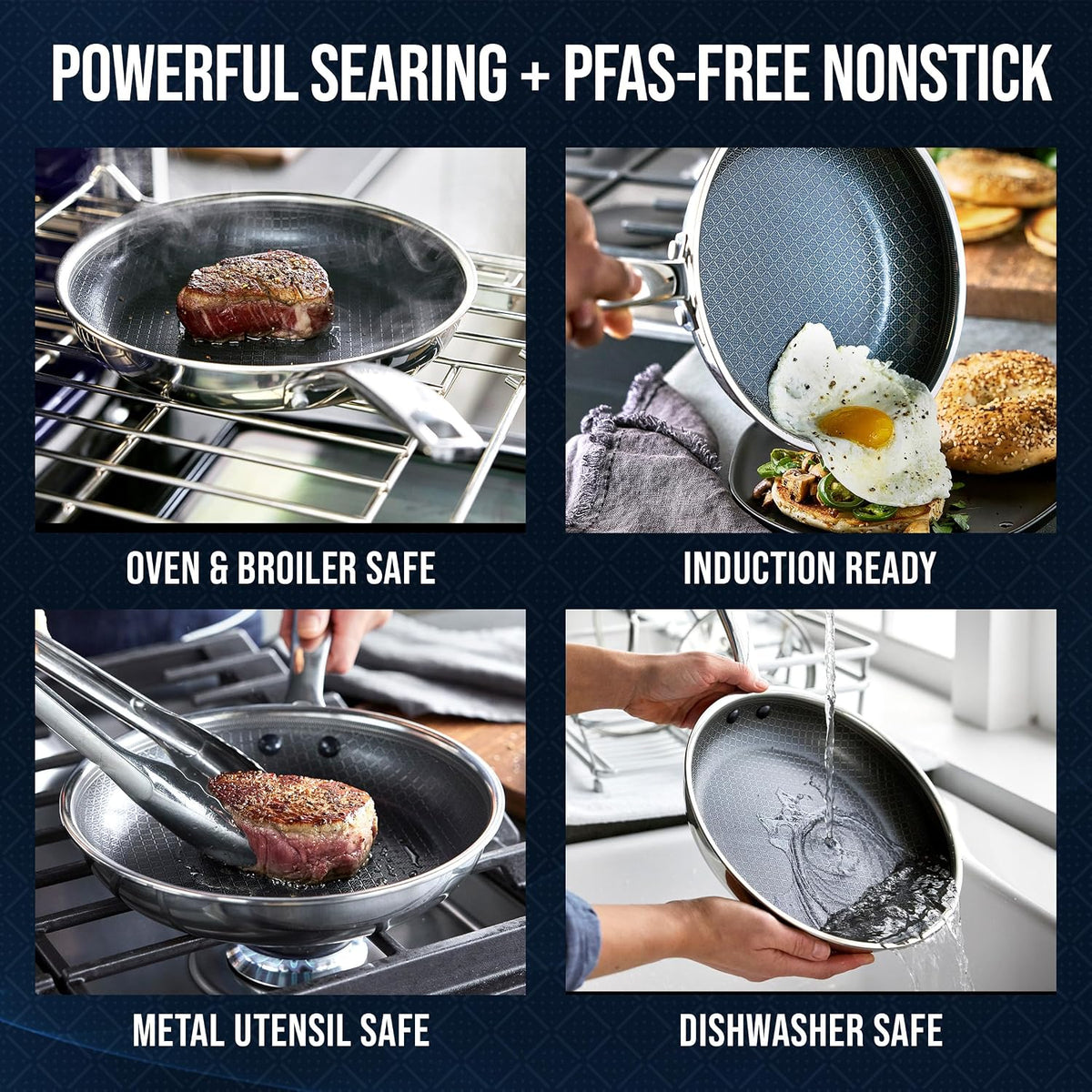 Blue Diamond Hybrid 2 Piece (8"&10") Stainless Steel Nonstick Fry Pan Set