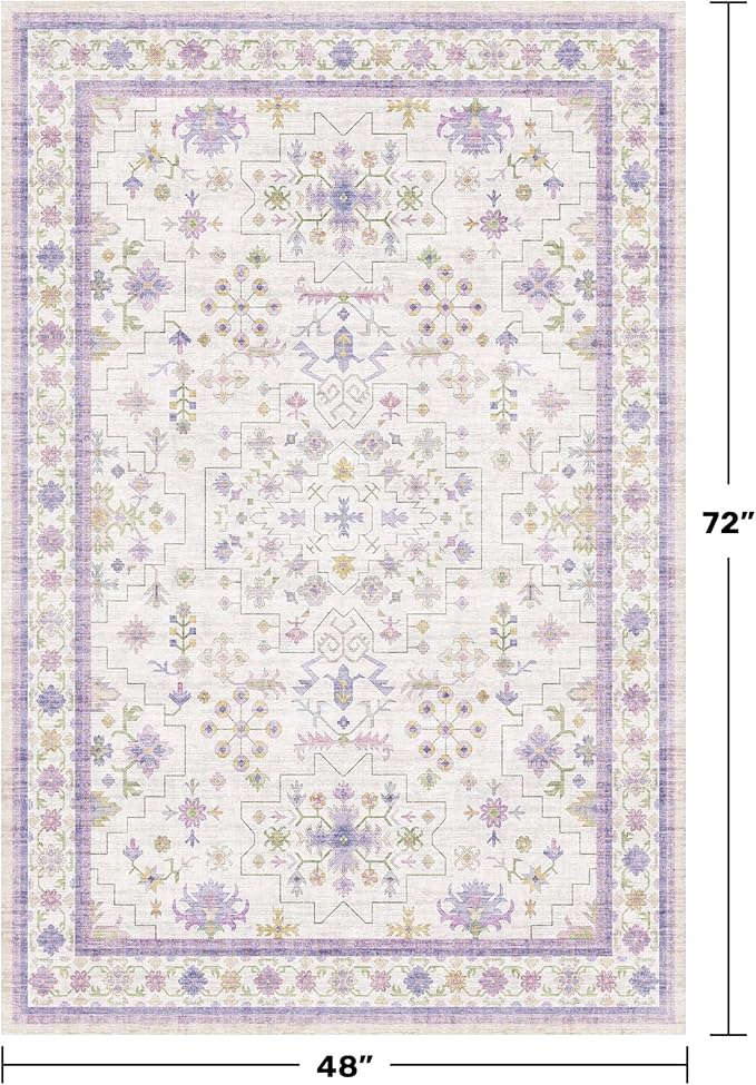 Hazo Haus Purple Rugs for Girls Bedroom, Non Slip Machine Washable 4x6 Floral - Image 2