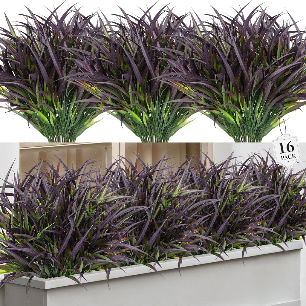 16 Pcs Artificial Plants Outdoor Fake Grass Fall Stems, Red