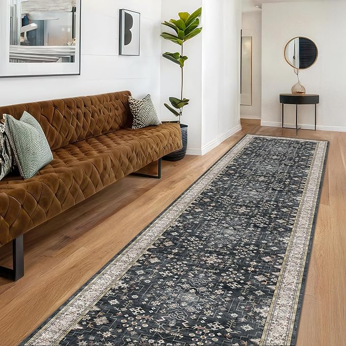 Hazo Haus Black Boho Washable 3x12 Extra Long Runner Rug by HazoHaus