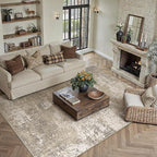 Beige Area Rug 8x10 Machine Washable Modern Abstract Living Room Carpet Non - Image 2