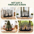 50" x 36" 3-Panel Fireplace Screen, Tree Pattern Fire Guard, Rustic