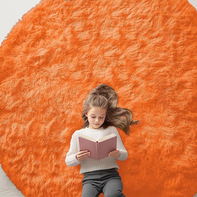 OLANLY Orange Round Rugs for Bedroom by OLANLY