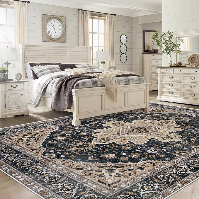 Area Rug 8x10 Vintage Rugs: Large Washable Living Room Rug Retro Medallion - Image 3