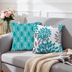 Hexagram Geometric Teal Pillow Covers 20x20 Set of 4, Decorative Outdoor Boho - Image 3